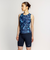 ナイキ（NIKE）フィットネス水着 水泳 総柄ジップ付きセパレーツ 上下セット 紺 M-LLサイズ 2993148-008