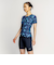 ナイキ（NIKE）フィットネス水着 水泳 総柄ジップ付き半袖セパレーツ 上下セット 紺 M-LLサイズ 2993149-008