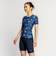 ナイキ（NIKE）フィットネス水着 水泳 総柄ジップ付き半袖セパレーツ 上下セット 紺 M-LLサイズ 2993149-008