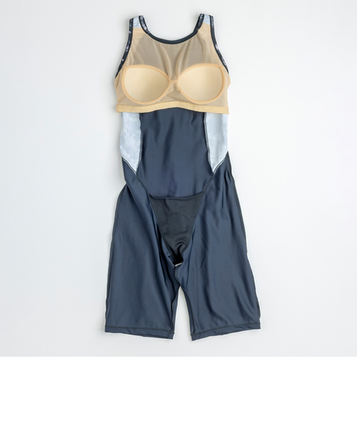 お値下げしました！【新品】ナイキ　スポーツ　フィットネス　水着 M 青　黒 ナイキ（NIKE）フィットネス水着 水泳 総柄ジップ付きセパレーツ