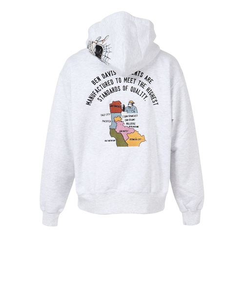 ベンデイビス（BEN DAVIS）バック刺繍ジップパーカー 25780053-ASH