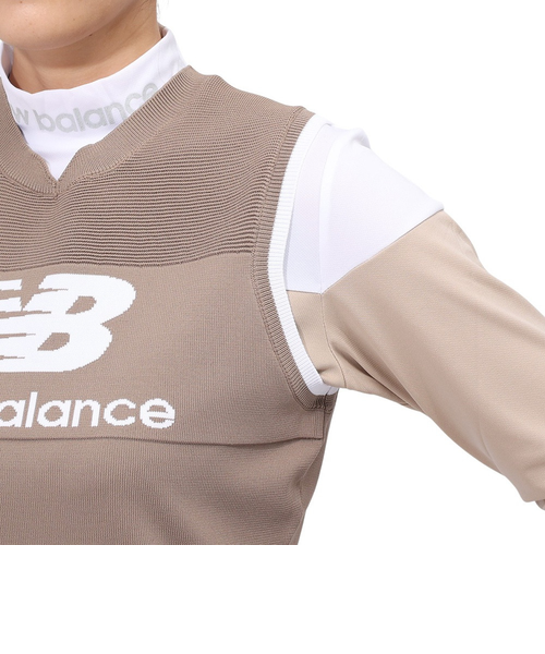 ニューバランスゴルフ⭐️ニットベスト⭐️ベージュ新品未使用品 ニューバランス（new balance）ゴルフウェア ロゴ×ライン クルー
