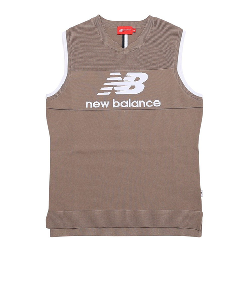 ニューバランスゴルフ⭐️ニットベスト⭐️ベージュ新品未使用品 ニューバランス（new balance）ゴルフウェア ロゴ×ライン クルー