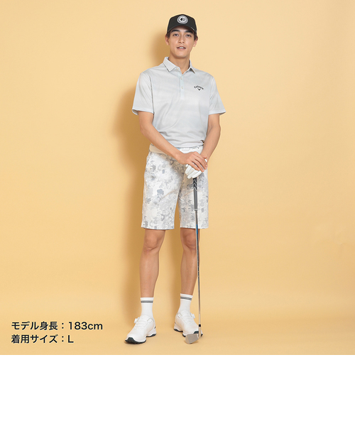 サイズ：M CALLAWAY SELECT キャロウェイ セレクト  半袖ポロシャツ エッフェル塔 花 柄総 グリーン系 [240101490038] ゴルフウェア メンズ ストスト サイズ：M CALLAWAY SELECT キャロウェイ セレクト 半袖