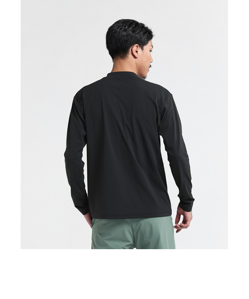 DESCENTE ゴルフ用長袖シャツ L ブラック/カーキ ティゴラ ゴルフウェア 長袖シャツ 秋 冬 長袖胸切替 モック