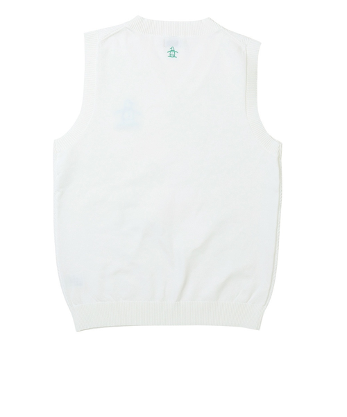 新品マンシングウェア M ゴルフベスト　東洋紡ミラクルケア　金ボタン　Vネック白 マンシング（MUNSING）ゴルフウェア Vネックニットベスト MG5FVE81L