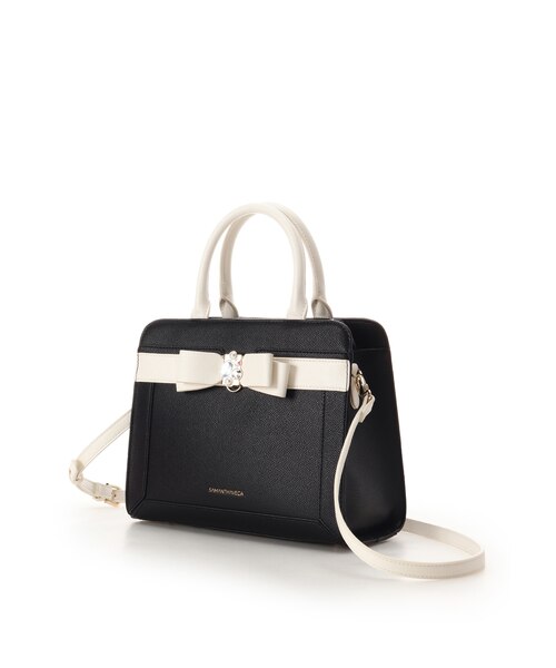 SAMANTHAVEGA バイカラージュエルリボンハンドバッグ サマンサベガ] バイカラージュエルリボンハンドバッグ サマンサベガ
