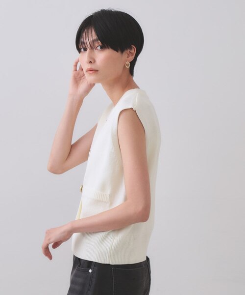 変形ブロンズボタンニットベスト【洗濯機洗い可】｜オペーク ドット