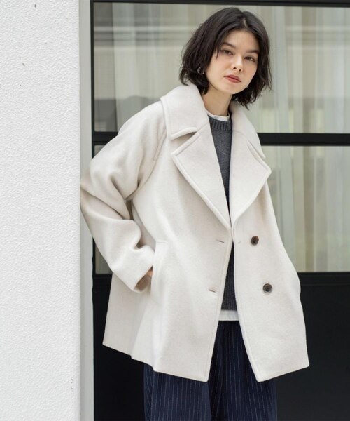 【美品】オペークドットクリップ　ウールカシミアミドルピーコート M カシミヤブレンドウールミドルピーコート｜オペーク ドット クリップの