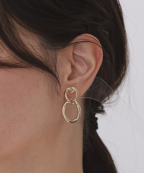 88＊メタルゴールド 変形リング 2連 揺れるピアス