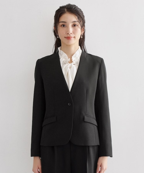 【美品】定価11万 ドゥロワー　ノーカラージャケット　フリル　22SS ブラック TOMORROWLAND（トゥモローランド） ジャケット ノーカラージャケット