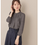 【大人可愛い・パール取り外し・通勤】・タックタイチェック柄ブラウス
