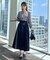 【大人可愛い・パール取り外し・通勤】・タックタイチェック柄ブラウス