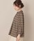 【大人可愛い・パール取り外し・通勤】・タックタイチェック柄ブラウス