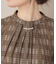 【大人可愛い・パール取り外し・通勤】・タックタイチェック柄ブラウス
