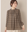 【大人可愛い・パール取り外し・通勤】・タックタイチェック柄ブラウス