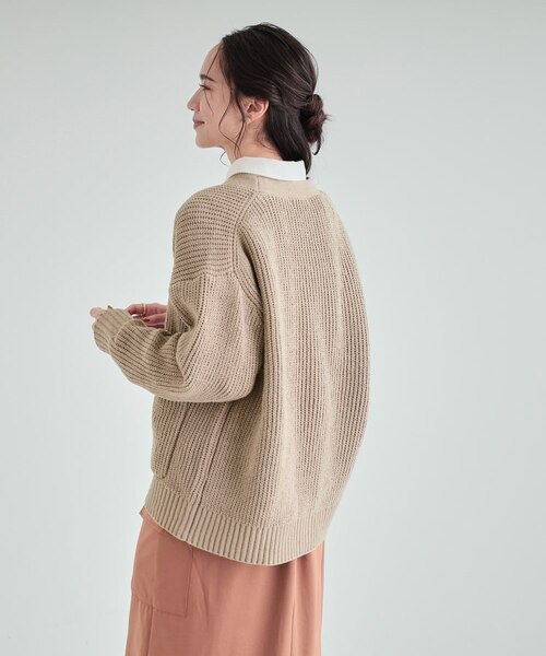 高レビュー/洗える】ポケット付きが嬉しい ざっくり編み Vネック