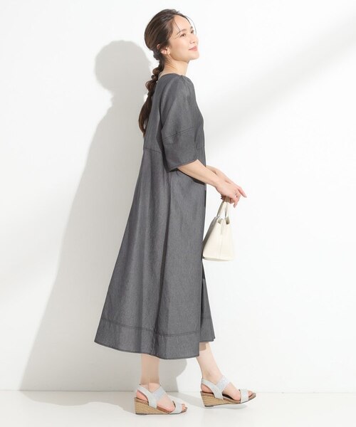 S-LL】配色ステッチがアクセント デニムワンピース