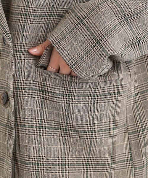 セットアップ可】チェック柄 ダブルブレストテーラードゆるジャケット