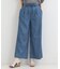 【着丈選べる/ひんやり/S-LL】ウエストリボンがポイント　デニムイージーワイドパンツ