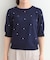 【S-LL】大人かわいい　ドット刺繍5分袖ニット