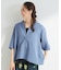 5分袖金ボタンスキッパーブラウス