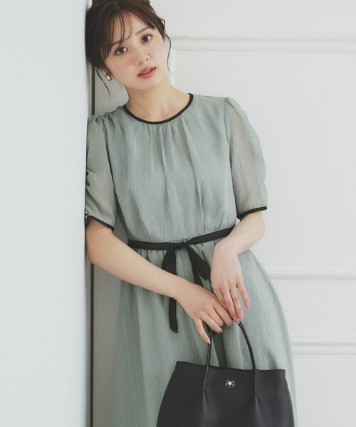 新品未使用タグ付★CIVIDINI★バイカラー★フレア★ロングワンピース フィット＆フレアバイカラーワンピース【洗濯機洗い可/イージー