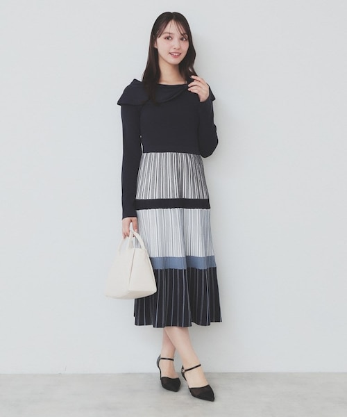 ランダムボーダーニットワンピース【洗濯機洗い可】｜インデックスの