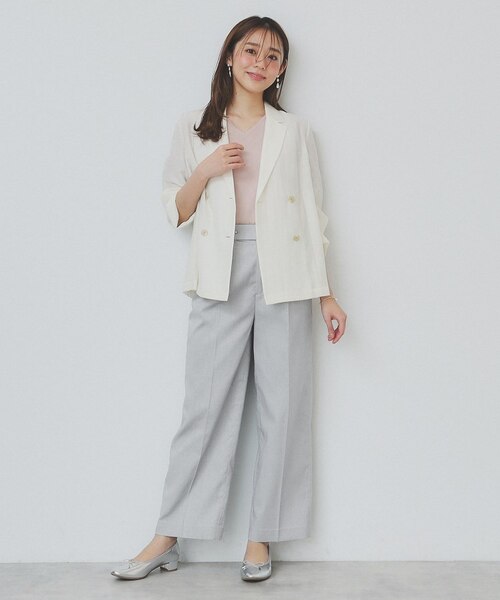 フラップ付ワイドパンツ anyfee/プラスサイズ】ツイルタックワイドパンツ《接触冷感