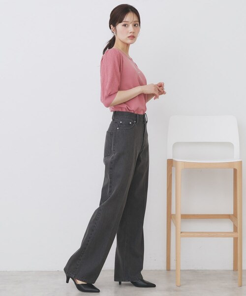【専用】【新品未使用タグ付き】　yori コットンパフスリーブニット ピンク yori コットンパフスリーブニット