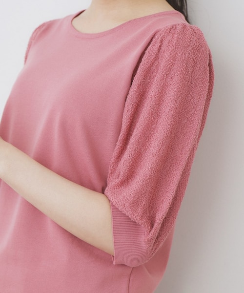 【専用】【新品未使用タグ付き】　yori コットンパフスリーブニット ピンク 極美品 yori ヨリ 23SS コットンパフスリーブニット 半袖 ピンク