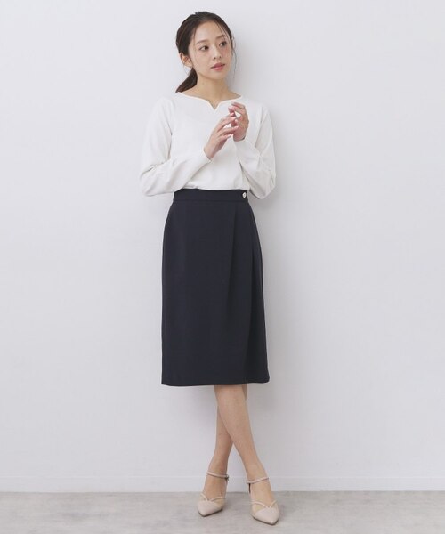 アシンメトリーストレッチタックスカート/セットアップ対応【洗濯機OK