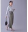 【防シワ】フェイクパール付きベルトハイウエストワイドパンツ《洗濯機OK》