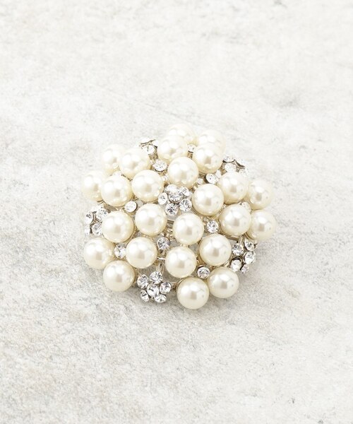 パール調ブローチ／ガラスストーン／上品／入卒／フォーマル｜クード