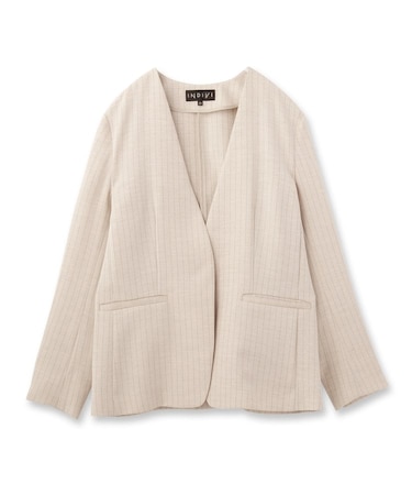 極美品 INDIVI リネン風 ノーカラージャケット セットアップ スーツ 