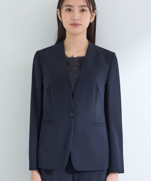 インディヴィ　洗える　UVケア ストレッチ　ノーカラージャケット　13 新品 セール】【定番スーツ/洗える/UVケア】ストレッチノーカラー