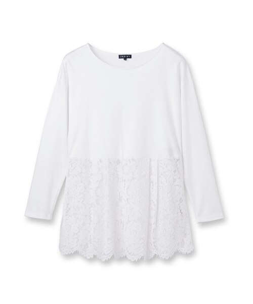 洗える／レイヤードにおすすめ】レース切り替えカットソー