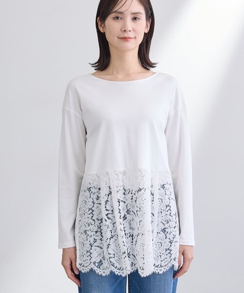 洗える／レイヤードにおすすめ】レース切り替えカットソー
