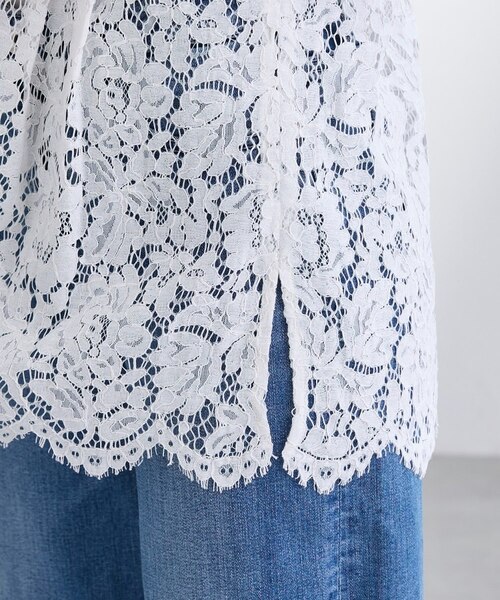 洗える／レイヤードにおすすめ】レース切り替えカットソー