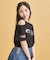 チュール切替肩あきTシャツ