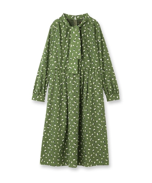 通勤・おでかけにおすすめ◎】フラワープリントボウタイワンピース