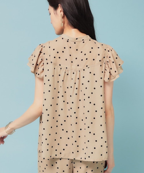 Sunauna 【袖ラッフル／S～L】ドット柄ブラウス 袖ラッフル／S～L】ドット柄ブラウス（シャツ・ブラウス