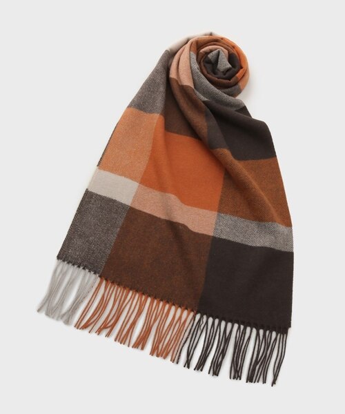 洗えるウールカシミヤ】 変形ブロックチェックマフラー｜タケオキクチ