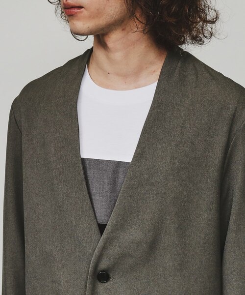 セットアップ対応】ポリツイルノーカラージャケット｜ティーケー