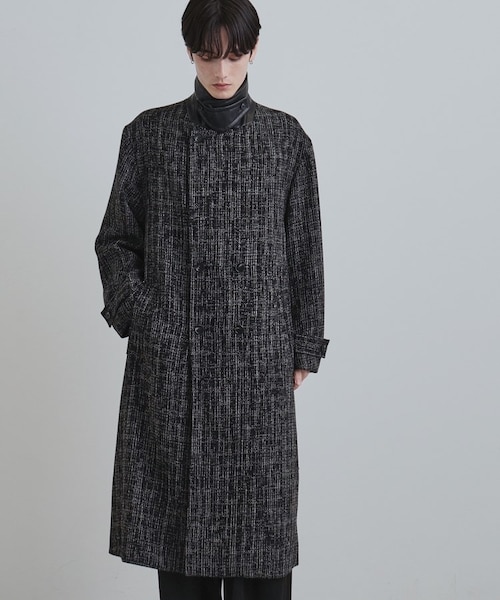 【美品 高級生地】タケオキクチ MOON ダウン入り チェスターコート ツイード 美品 高級生地】タケオキクチ MOON ダウン入り チェスターコート