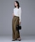 【洗える/ウエスト後ろゴム】ウール混　タックワイドパンツ