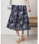 【清涼感／ウエスト後ろゴム／手洗い可】麻調花柄タックスカート