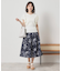 【清涼感／ウエスト後ろゴム／手洗い可】麻調花柄タックスカート