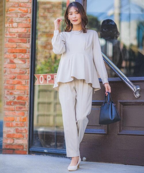 洗濯機OK／イージーケア】ツイルストレッチペプラムブラウス