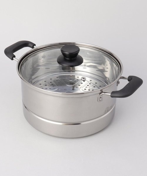 美品‼️NICHIVAN ステンレス深型調理器具 蒸し処 ステンレス製ガラス蓋付深型鍋22cm(目皿付)｜トゥーワントゥー